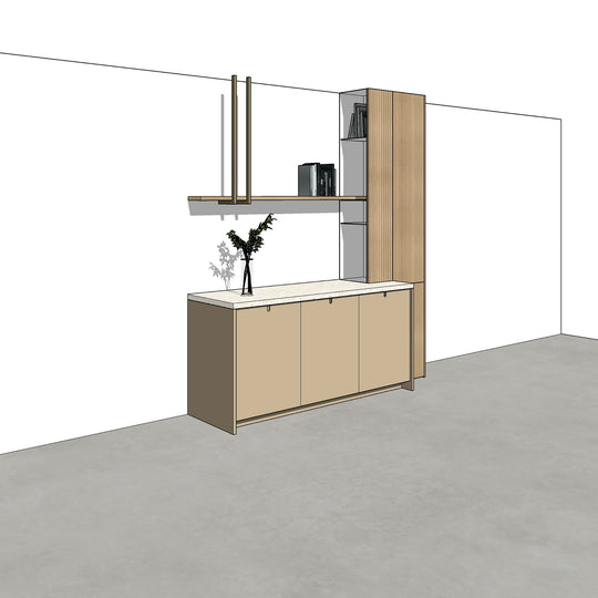 Houtmerk - Kast Argo 09 - Hoge kast met diepe ladekast Kastcombinatie Houtmerk   