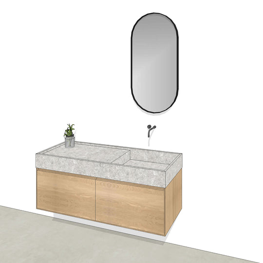 Verkocht Houtmerk - Badmeubel Lago 135cm met Concreto stenen wastafel - Massief hout - SALE Badmeubels Houtmerk