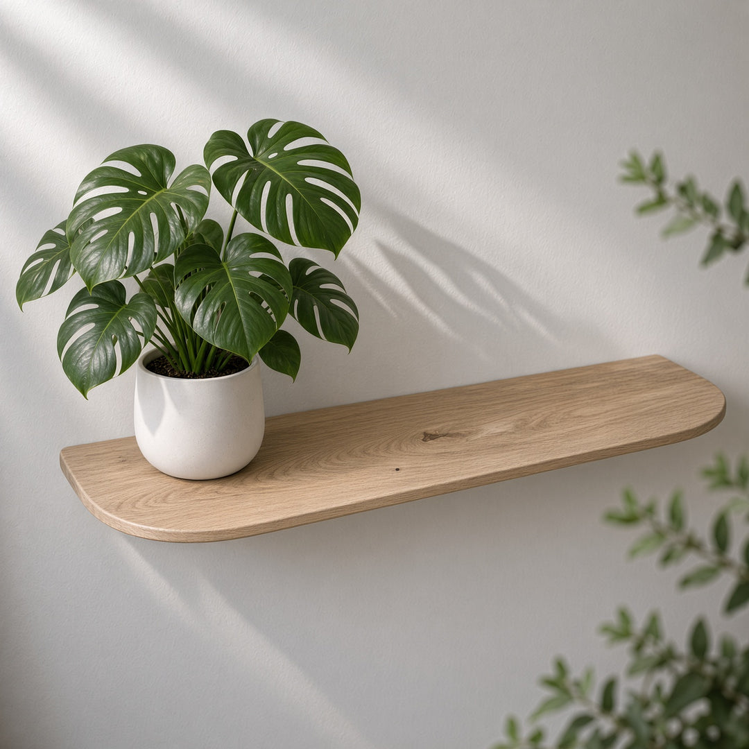 Houtmerk - Verjongde Wandplank blinde bevestiging - Massief eiken afgerond