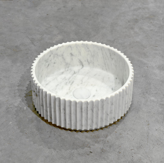 Houtmerk – Solis waskom Rond - Carrara marmer Wastafels Houtmerk