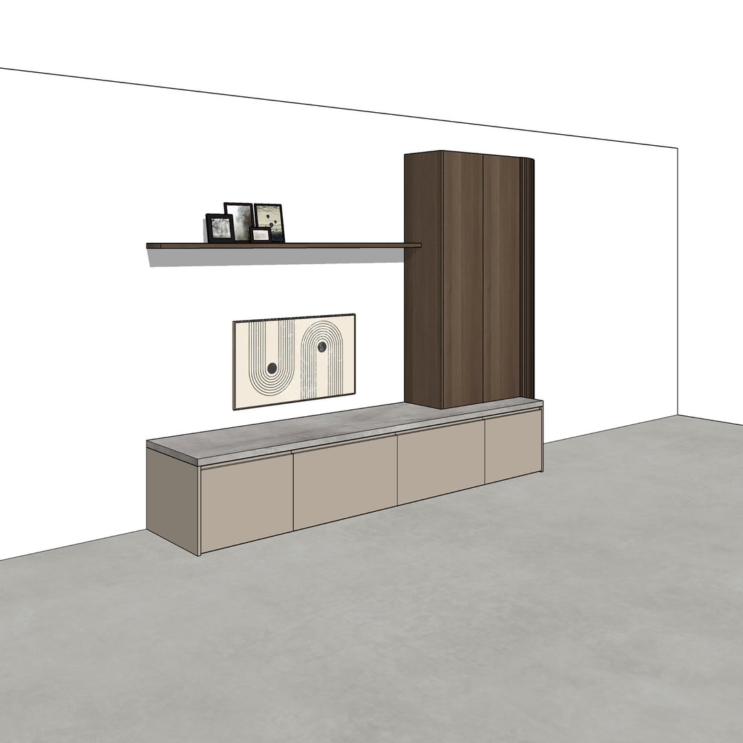 Houtmerk - Kast Argo 07 - Hoge kast met diepe ladekast Kastcombinatie Houtmerk   