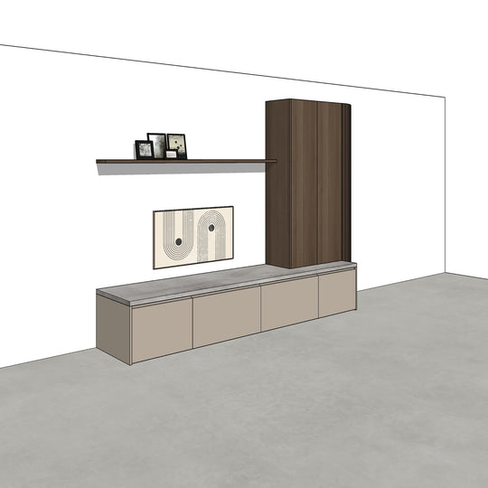Houtmerk - Kast Argo 07 - Hoge kast met diepe ladekast Kastcombinatie Houtmerk   