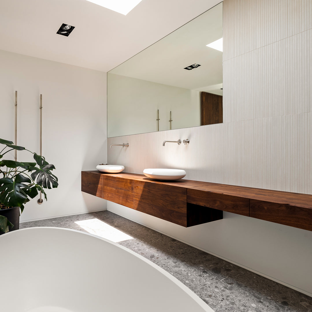 Houtmerk - Houten Badmeubel Azur met natuursteen wastafel - Massief hout maatwerk-Houtmerk-Houten Badmeubel Azur met Natuurstenen wastafel | Houtmerk maatwerk