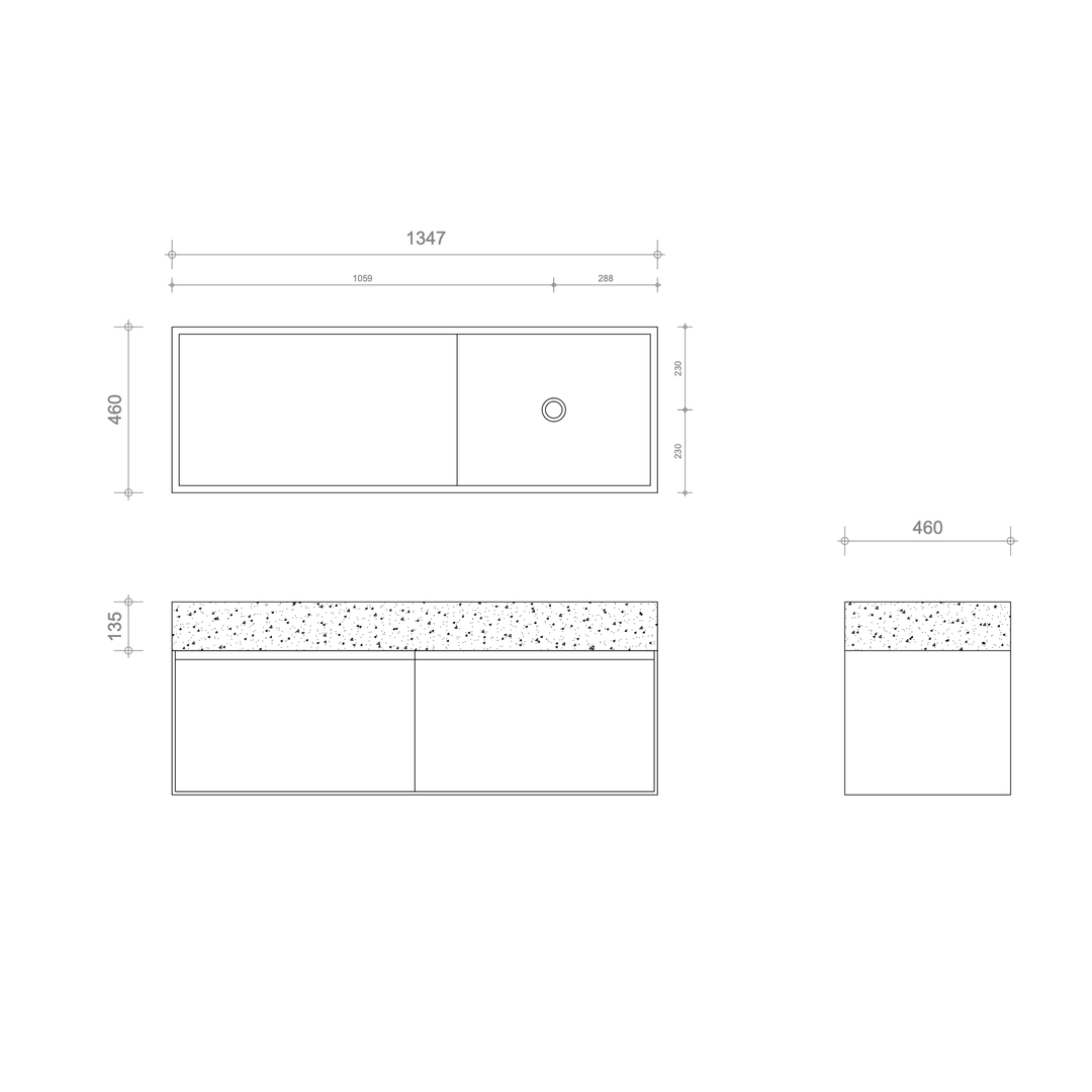 Verkocht Houtmerk - Badmeubel Lago 135cm met Concreto stenen wastafel - Massief hout - SALE Badmeubels Houtmerk