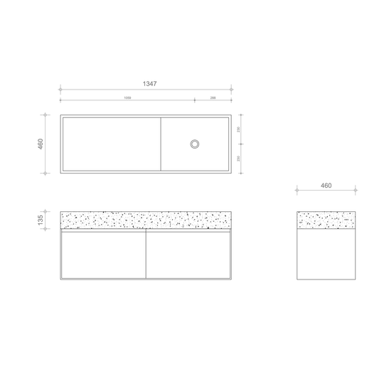 Verkocht Houtmerk - Badmeubel Lago 135cm met Concreto stenen wastafel - Massief hout - SALE Badmeubels Houtmerk