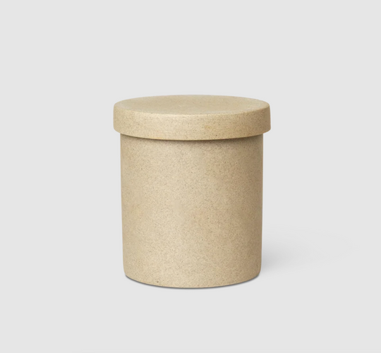 Ferm Living Bon Large Container - Porseleinen Opbergpot - Zandkleur - Scandinavisch Design - Houtmerk - SALE