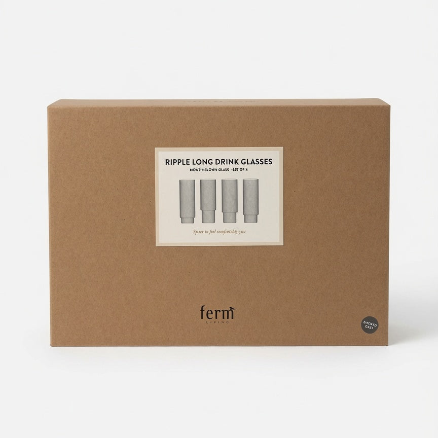 Ferm Living Ripple Long Drink Glasses Smoke - Rookglas - Mondgeblazen Longdrinkglazen - Houtmerk - SALE