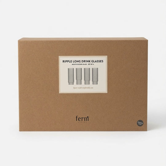 Ferm Living Ripple Long Drink Glasses Smoke - Rookglas - Mondgeblazen Longdrinkglazen - Houtmerk - SALE
