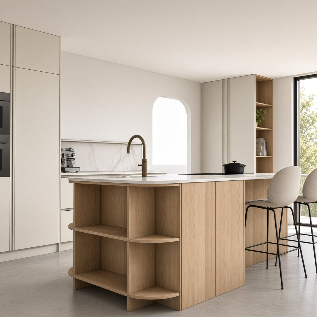 Houtmerk Ratio® - Open vakkenkast Level Eiland - Eindkast massief hout Houtmerk