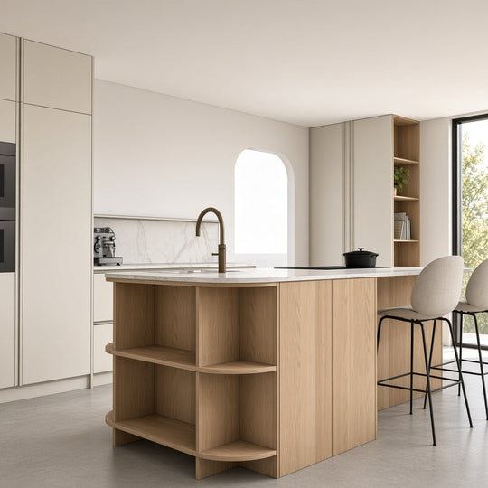 Houtmerk Ratio® - Open vakkenkast Level Eiland - Eindkast massief hout Houtmerk
