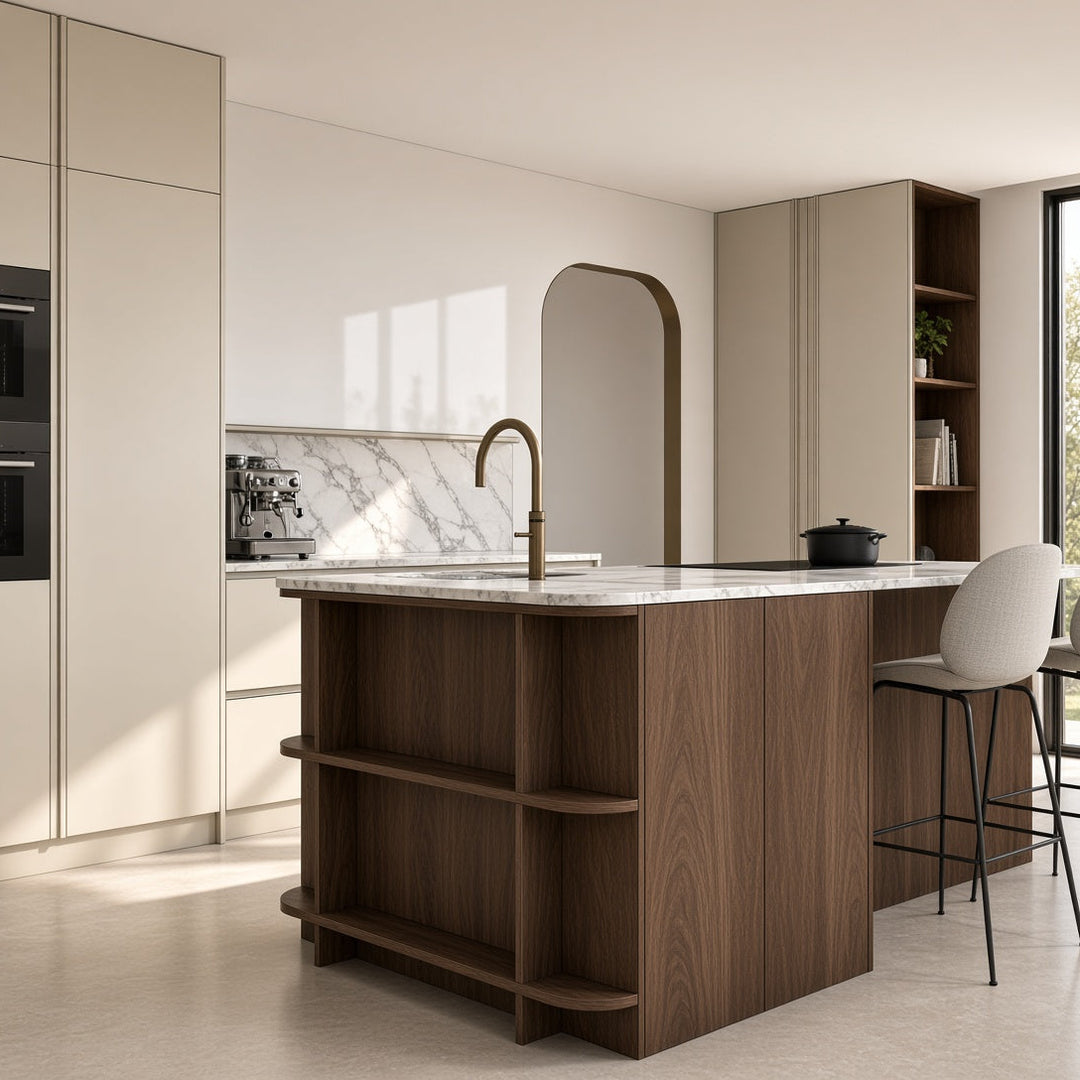 Houtmerk Ratio® - Open vakkenkast Level Eiland - Eindkast massief hout Houtmerk