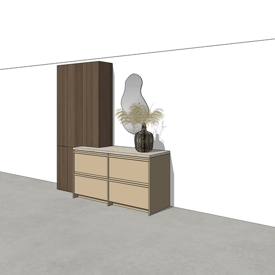 Houtmerk - Kast Argo 10 - Hoge kast met diepe ladekast Kastcombinatie Houtmerk   