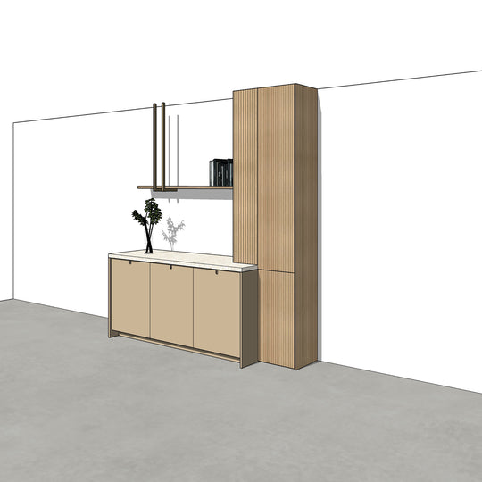 Houtmerk - Kast Argo 09 - Hoge kast met diepe ladekast Kastcombinatie Houtmerk   