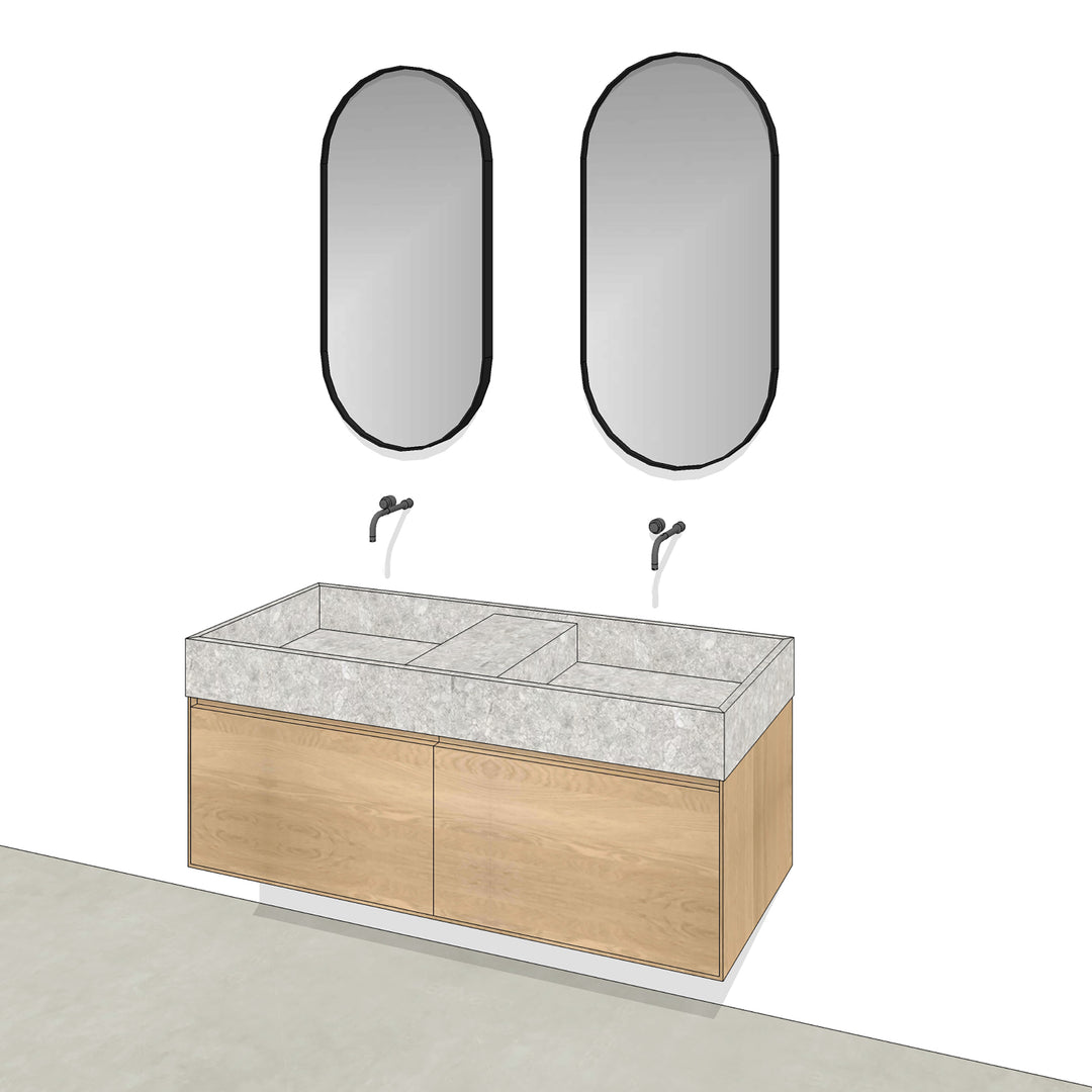 Houtmerk - Badmeubel Lago 135cm met Concreto stenen wastafel - Massief hout - SALE Badmeubels Houtmerk