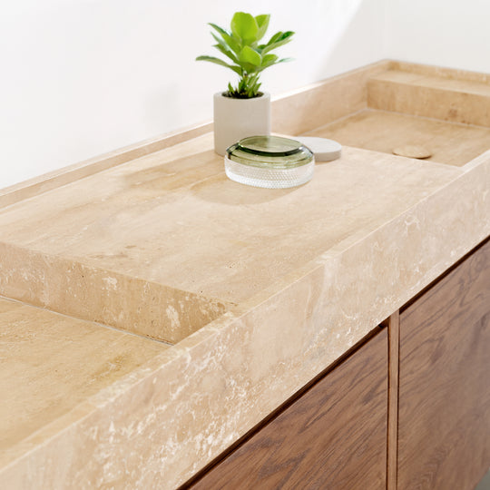 Houtmerk - Partout enkele wastafel 135cm - Travertin - Natuursteen uit voorraad-Houtmerk-