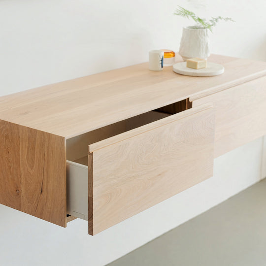 Houtmerk - Houten Badmeubel Malaga met natuursteen wastafel - Massief hout maatwerk