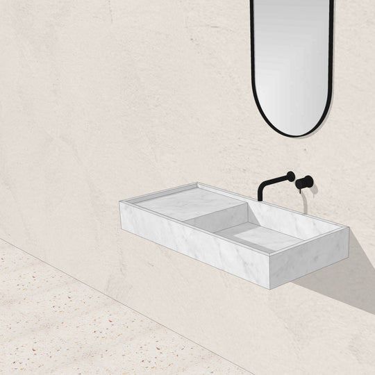 Houtmerk - Enkele wastafel Bianco Carrara marmer 100cm - Natuursteen uit voorraad-Houtmerk-