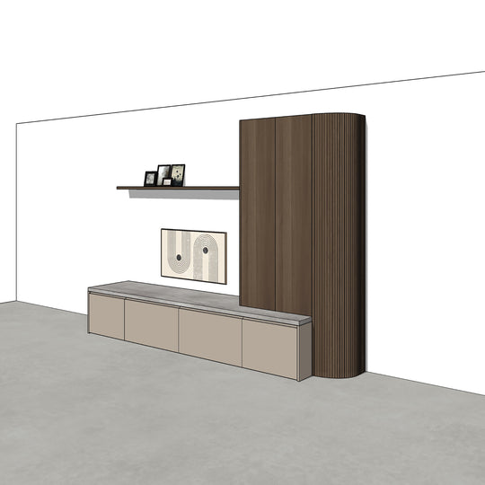 Houtmerk - Kast Argo 07 - Hoge kast met diepe ladekast Kastcombinatie Houtmerk   