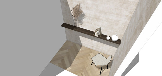 Houtmerk - Massief noten wandplank voor nis 242cm - SALE Wandplanken Houtmerk