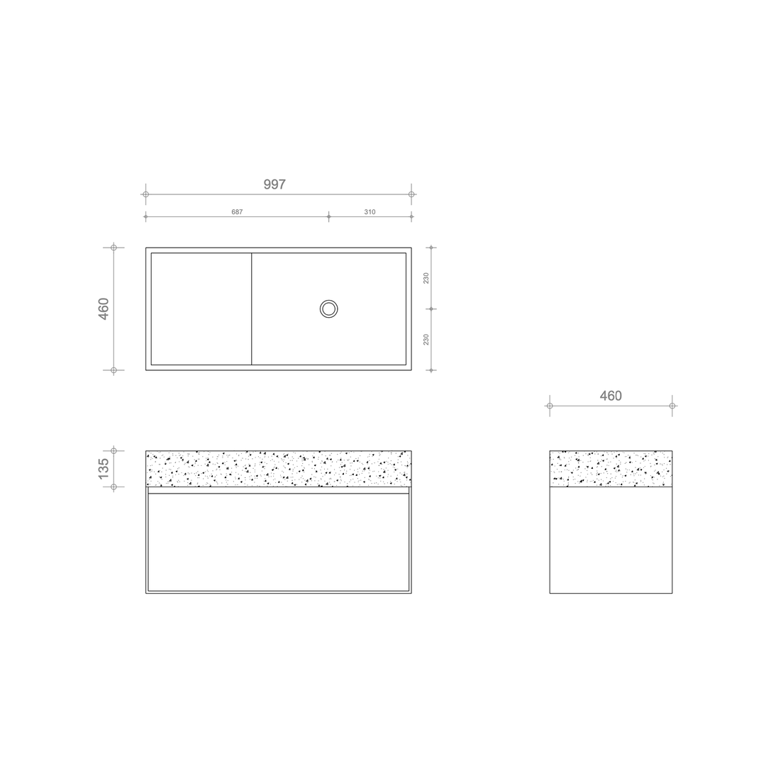 Houtmerk - Badmeubel Lago 100cm met Concreto stenen wastafel - Massief hout - SALE Badmeubels Houtmerk