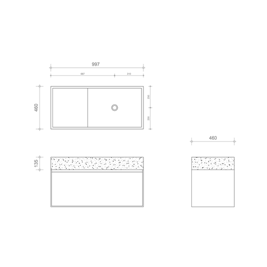 Houtmerk - Badmeubel Lago 100cm met Concreto stenen wastafel - Massief hout - SALE Badmeubels Houtmerk