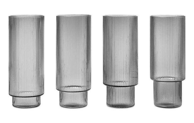 Ferm Living Ripple Long Drink Glasses Smoke - Rookglas - Mondgeblazen Longdrinkglazen - Houtmerk - SALE