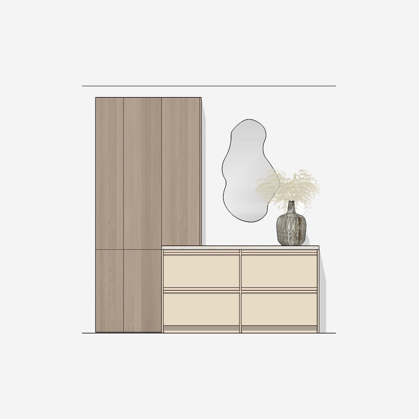 Houtmerk - Kast Argo 10 - Hoge kast met diepe ladekast Kastcombinatie Houtmerk   