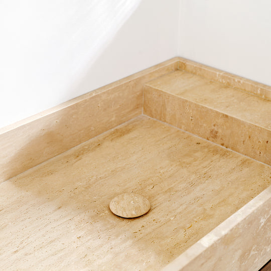 Houtmerk - Partout enkele wastafel 135cm - Travertin - Natuursteen uit voorraad-Houtmerk-