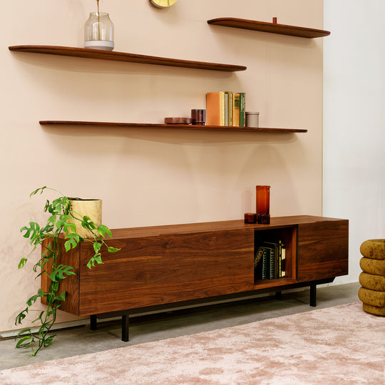 Houtmerk - Houten wandmeubel Azur - Massief noten met stalen frame Kasten Houtmerk   