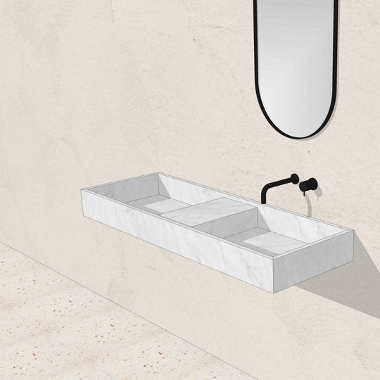 Houtmerk - Enkele wastafel Bianco Carrara marmer 135cm - Natuursteen uit voorraad-Houtmerk-