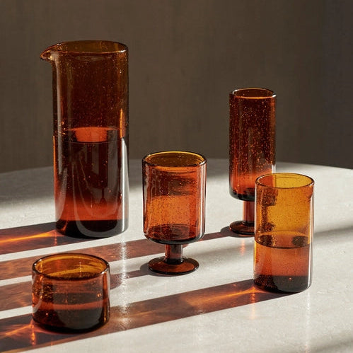 Ferm Living Oil Jug & Two Low Glasses Set Amber - Mondgeblazen Karaf en Glazen - SALE