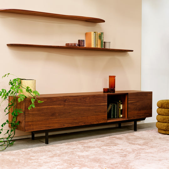 Houtmerk - Houten wandmeubel Azur - Massief noten met stalen frame Kasten Houtmerk   