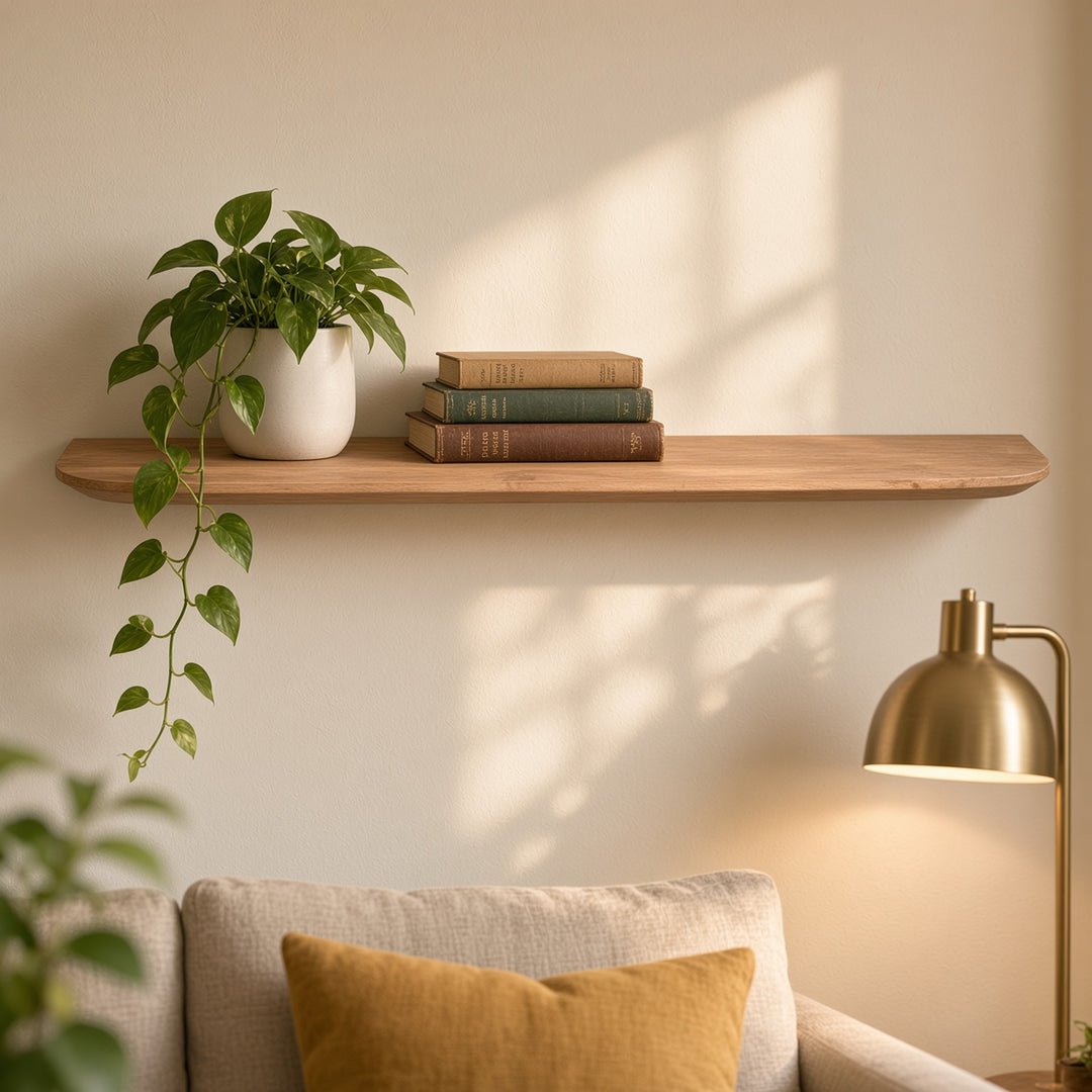 Houtmerk - Verjongde Wandplank blinde bevestiging - Massief eiken afgerond