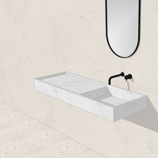 Houtmerk - Partout enkele wastafel 135cm - Bianco Carrara marmer - Natuursteen uit voorraad