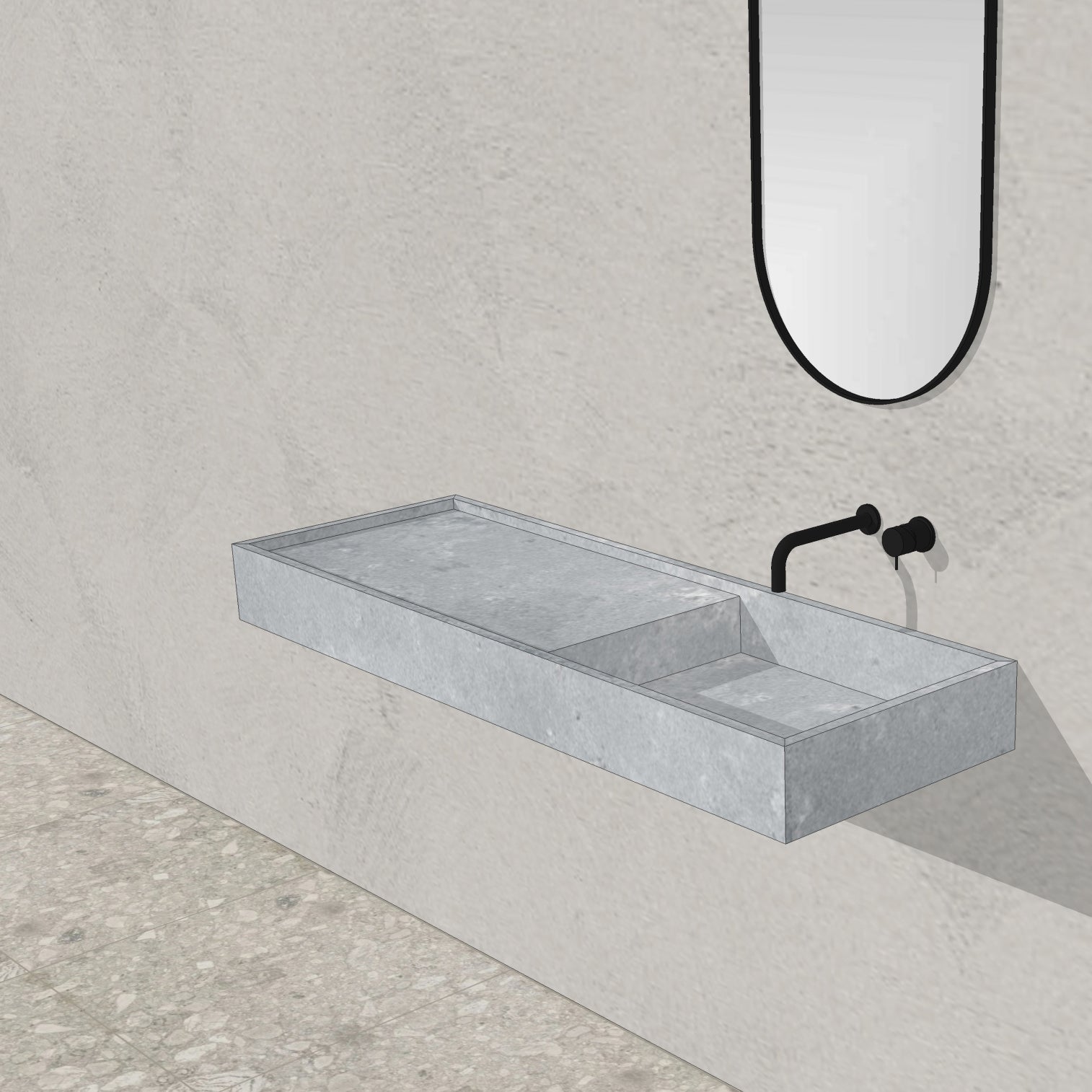 Houtmerk - Partout enkele wastafel 135cm - Concreto - Natuursteen uit voorraad Houtmerk