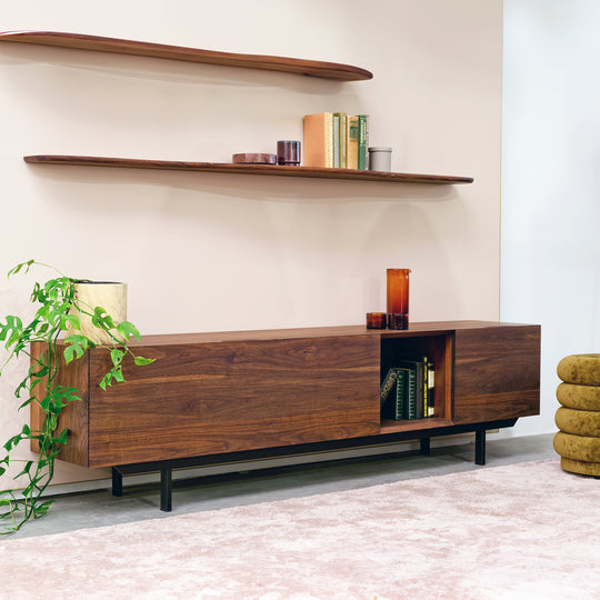 Houtmerk - Houten wandmeubel Azur - Massief noten met stalen frame Kasten Houtmerk   