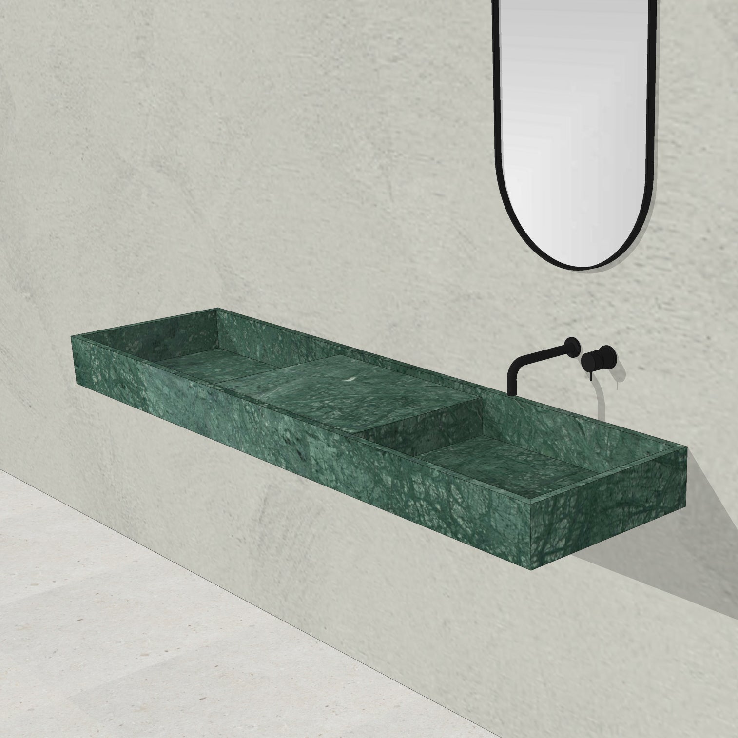 Houtmerk - Partout dubbele wastafel 180cm - Indian Green marmer - Natuursteen uit voorraad-Houtmerk-Houtmerk - Dubbele wastafel Indian Green marmer 135-200cm - Natuursteen op maat
