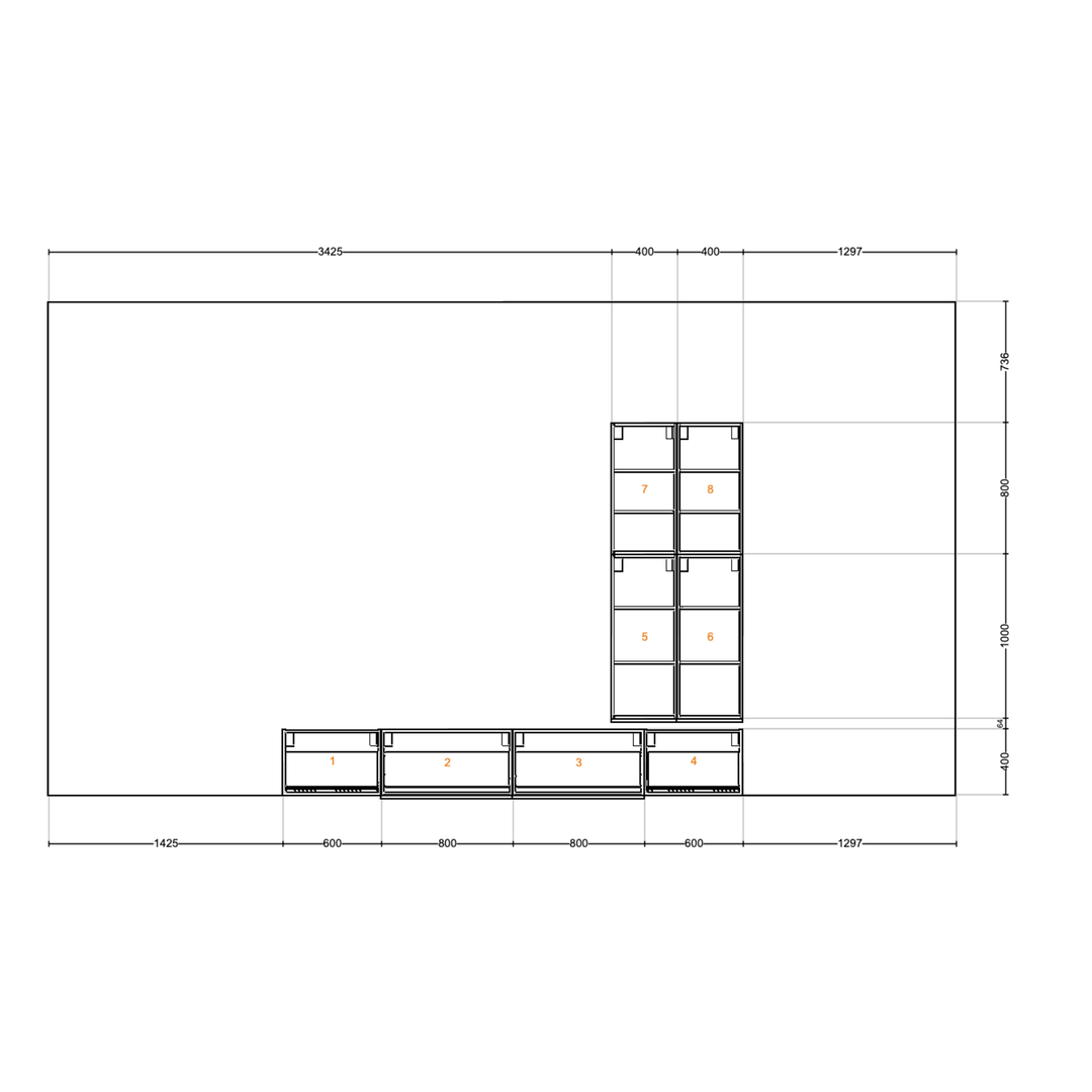 Houtmerk - Kast Argo 07 - Hoge kast met diepe ladekast Kastcombinatie Houtmerk   