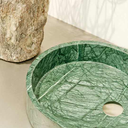 Houtmerk – Eclipse waskom Afgeronde ovaal - Indian Green marmer Wastafels Houtmerk