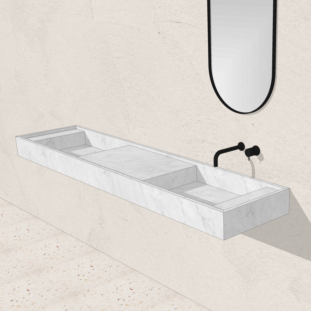 Houtmerk - Dubbele wastafel Bianco Carrara marmer 200cm - Natuursteen uit voorraad Houtmerk