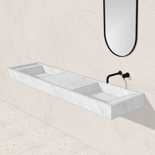 Houtmerk - Partout dubbele wastafel 200cm - Bianco Carrara marmer - Natuursteen uit voorraad Houtmerk