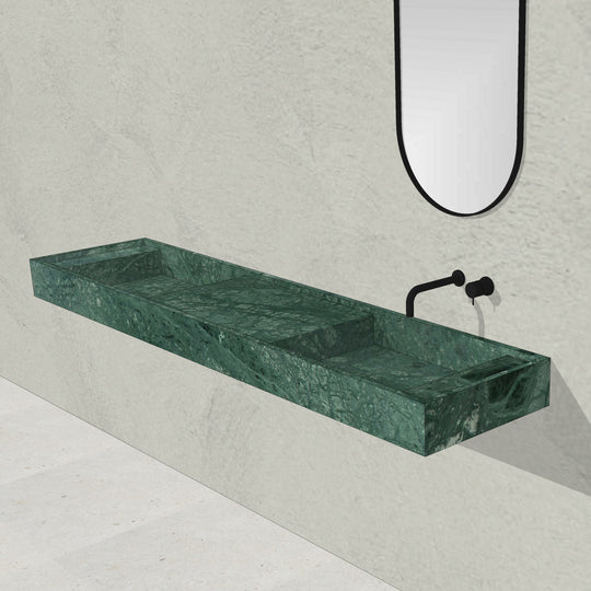 Houtmerk - Partout dubbele wastafel 200cm - Indian Green marmer - Natuursteen uit voorraad Houtmerk