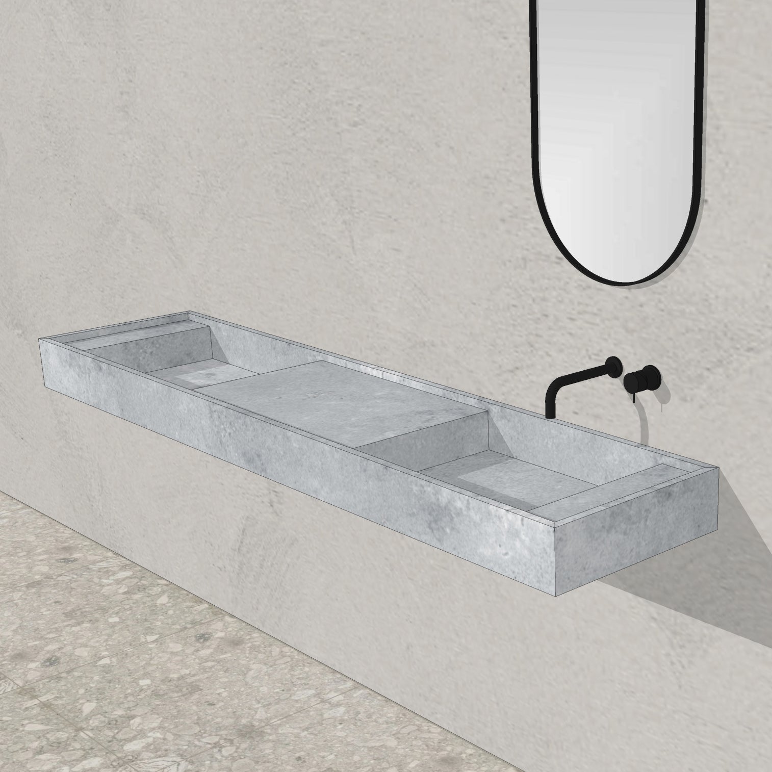 Houtmerk - Partout dubbele wastafel 200cm - Concreto - Natuursteen uit voorraad-Houtmerk-