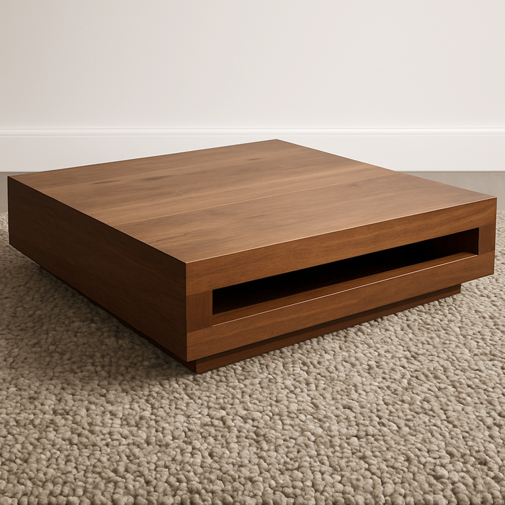 Houtmerk - Salontafel Massief Noten - Vierkant 120cm met open vak - SALE Tafels Houtmerk