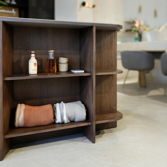 Houtmerk Ratio® - Vakkenkast Level - Lage eindkast massief hout Kasten Houtmerk