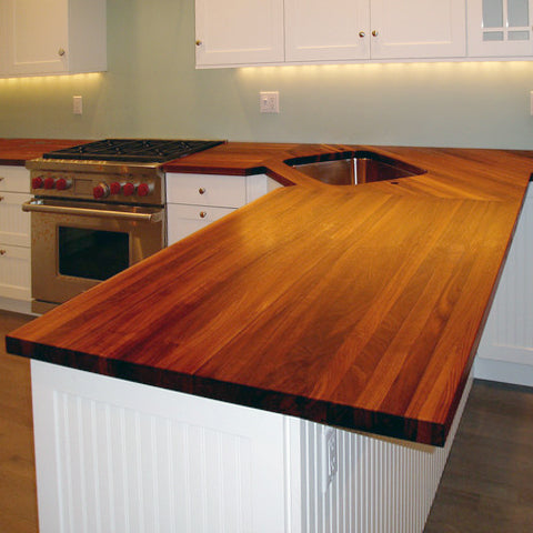 Houtmerk -  Massief houten werkblad op maat - Mahonie Sapeli doorgaande lamel