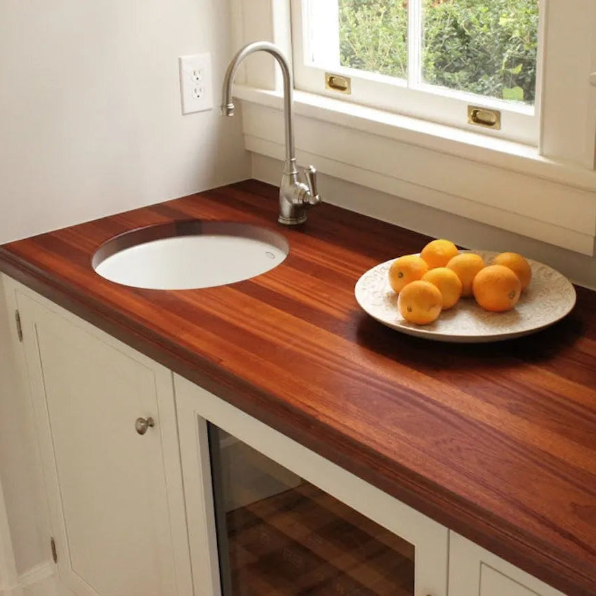 Houtmerk -  Massief houten werkblad op maat - Mahonie Sapeli doorgaande lamel