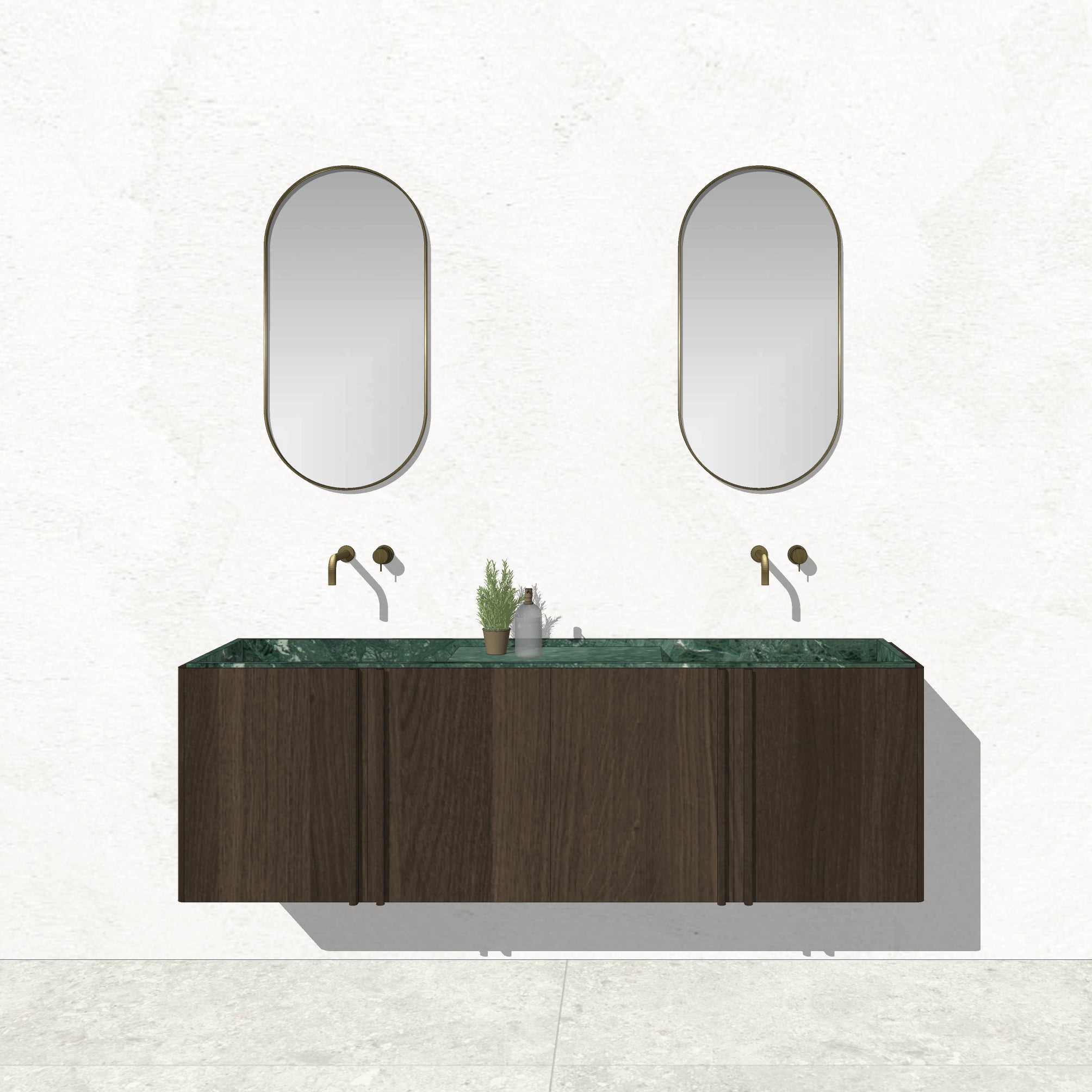 Houtmerk - Zwevend houten Badmeubel Rouleaux - Afgerond hout met natuursteen wastafel Badmeubels Houtmerk