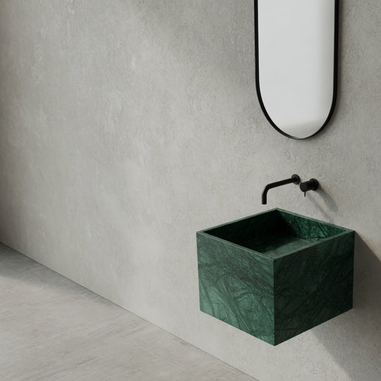 Houtmerk - Omega enkele wastafel 45x46cm - Indian Green marmer - Natuursteen uit voorraad Houtmerk