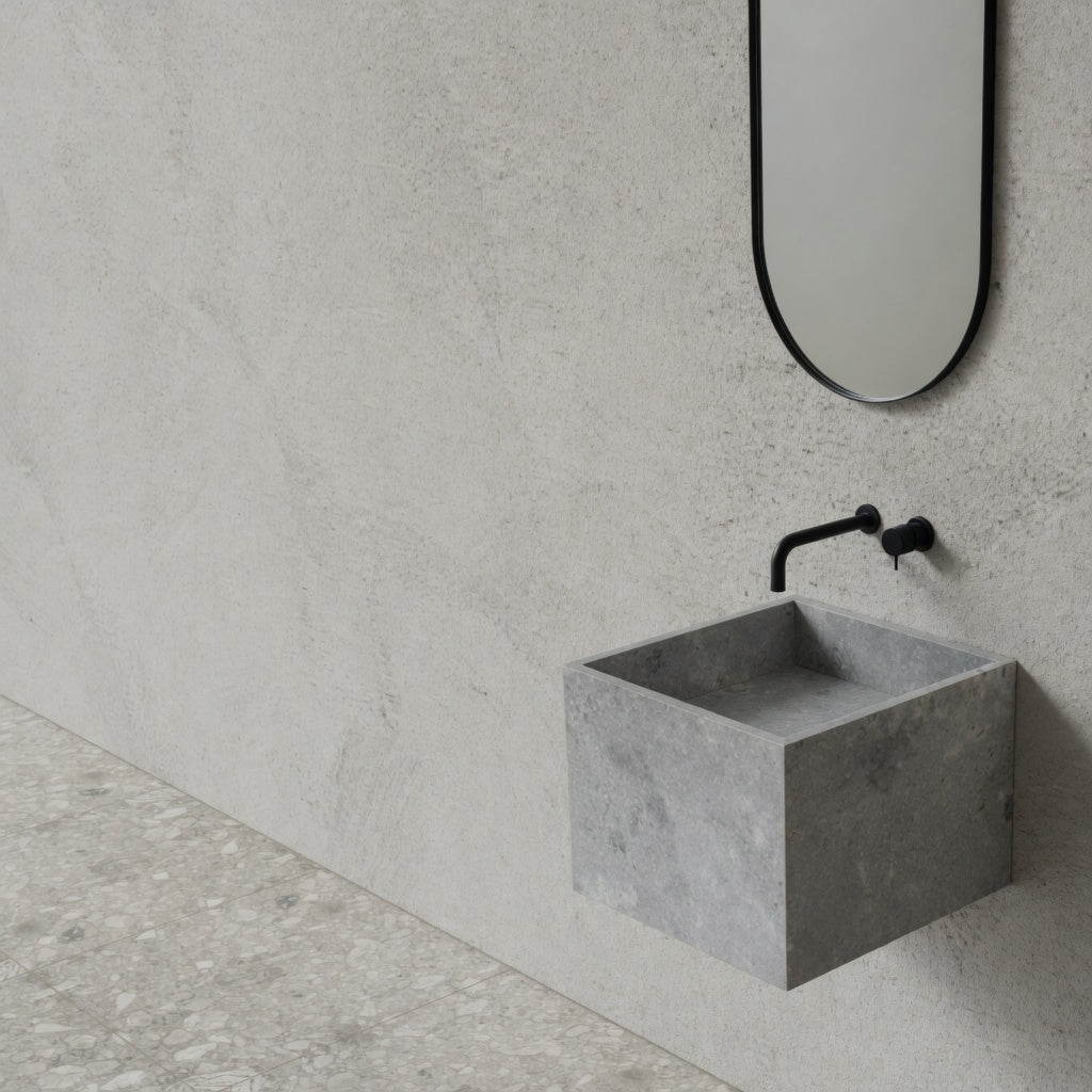 Houtmerk - Omega enkele wastafel 45x46cm - Concreto - Natuursteen uit voorraad Houtmerk